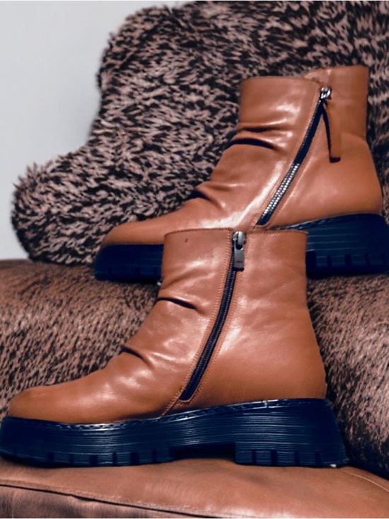 Miz Mooz Shoes - Miz Mooz Tan Moto Boots with Black Sole